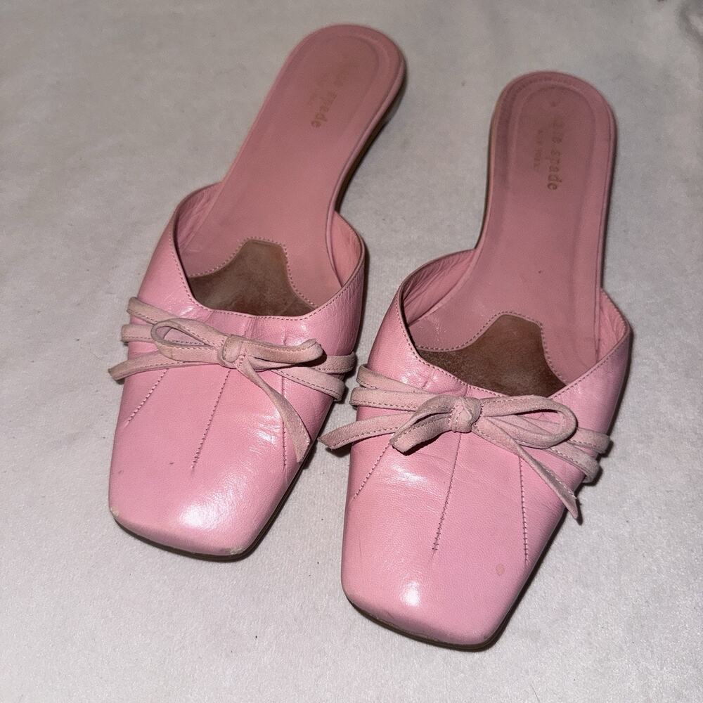 Kate Spade Pink Leather Mules Square Toe Bow 9